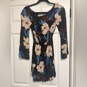 Billabong Black and Blue Floral Long Sleeve Dress